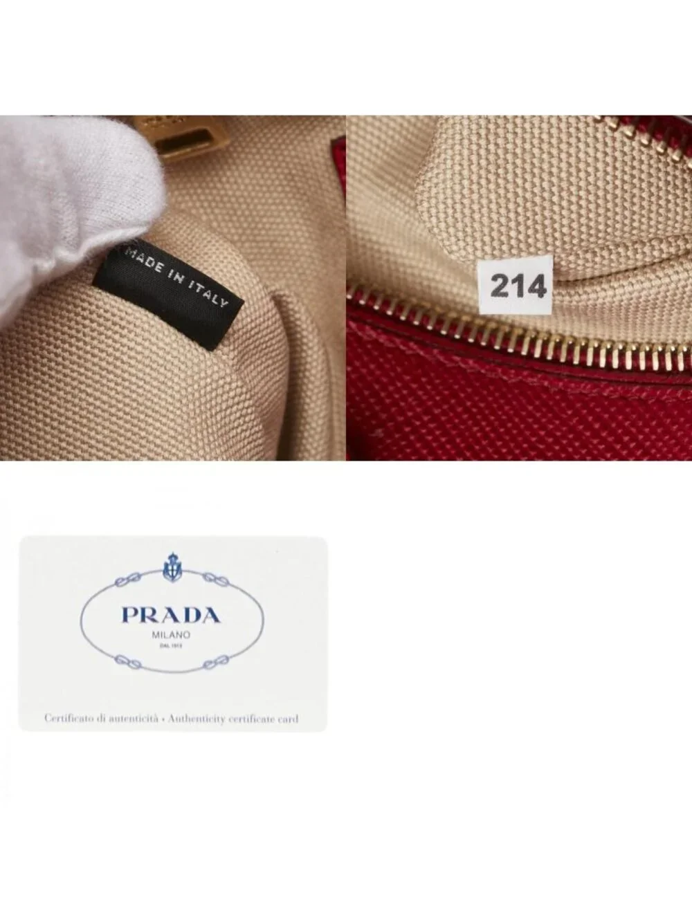 Prada Saffiano Canapa 2-Way Shoulder Bag Beige Red Canvas Leather